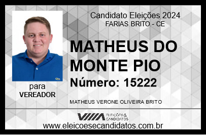 Candidato MATHEUS DO MONTE PIO 2024 - FARIAS BRITO - Eleições