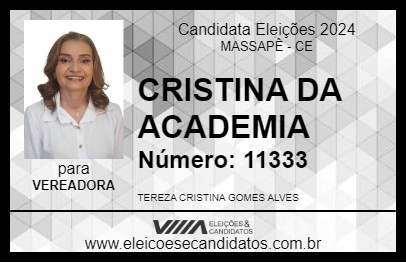 Candidato CRISTINA DA ACADEMIA 2024 - MASSAPÊ - Eleições