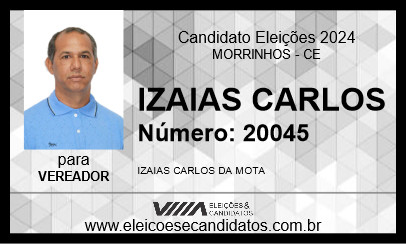 Candidato IZAIAS CARLOS 2024 - MORRINHOS - Eleições