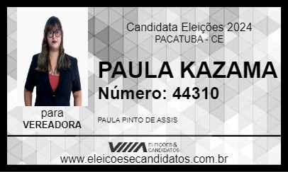 Candidato PAULA KAZAMA 2024 - PACATUBA - Eleições