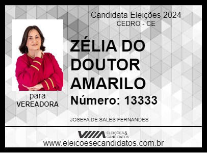 Candidato ZÉLIA DO DOUTOR AMARILO 2024 - CEDRO - Eleições