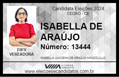 Candidato ISABELLA DE ARAÚJO 2024 - CEDRO - Eleições