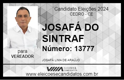 Candidato JOSAFÁ DO SINTRAF 2024 - CEDRO - Eleições