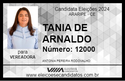 Candidato TANIA DE ARNALDO 2024 - ARARIPE - Eleições