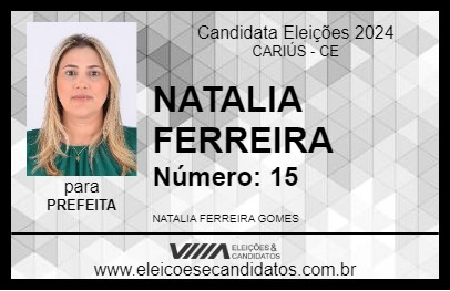 Candidato NATALIA FERREIRA 2024 - CARIÚS - Eleições