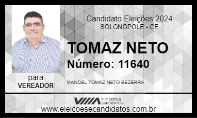 Candidato TOMAZ NETO 2024 - SOLONÓPOLE - Eleições