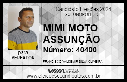 Candidato MIMI MOTO ASSUNÇÃO 2024 - SOLONÓPOLE - Eleições