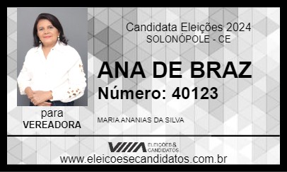 Candidato ANA DE BRAZ 2024 - SOLONÓPOLE - Eleições