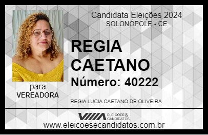 Candidato REGIA CAETANO 2024 - SOLONÓPOLE - Eleições