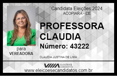 Candidato PROFESSORA CLAUDIA 2024 - ACOPIARA - Eleições