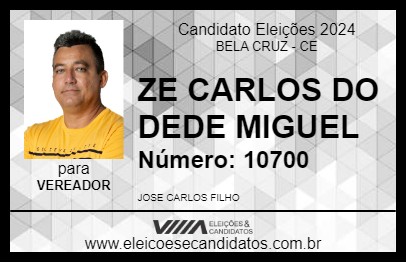 Candidato ZE CARLOS DO DEDE MIGUEL 2024 - BELA CRUZ - Eleições