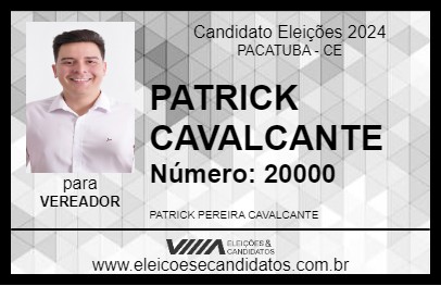 Candidato PATRICK CAVALCANTE 2024 - PACATUBA - Eleições