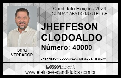 Candidato JHEFFESON CLODOALDO 2024 - GUARACIABA DO NORTE - Eleições