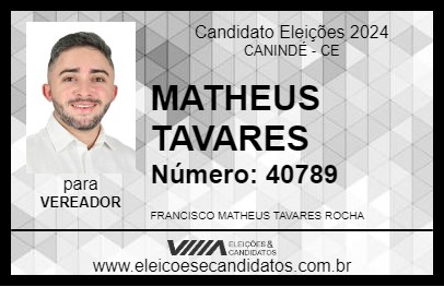 Candidato MATHEUS TAVARES 2024 - CANINDÉ - Eleições