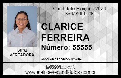 Candidato CLARICE FERREIRA 2024 - BANABUIÚ - Eleições