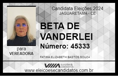 Candidato BETA DE VANDERLEI 2024 - JAGUARETAMA - Eleições