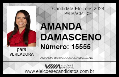 Candidato AMANDA DAMASCENO 2024 - PALMÁCIA - Eleições