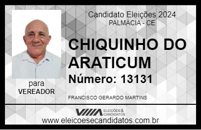 Candidato CHIQUINHO DO ARATICUM 2024 - PALMÁCIA - Eleições