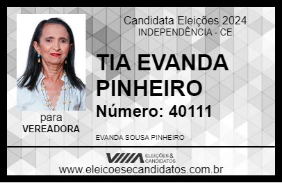 Candidato TIA EVANDA PINHEIRO 2024 - INDEPENDÊNCIA - Eleições