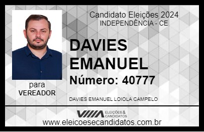 Candidato DAVIES EMANUEL 2024 - INDEPENDÊNCIA - Eleições