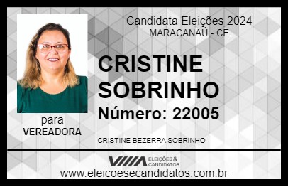 Candidato CRISTINE SOBRINHO 2024 - MARACANAÚ - Eleições