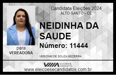 Candidato NEIDINHA DA SAUDE 2024 - ALTO SANTO - Eleições