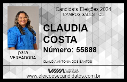 Candidato CLAUDIA COSTA 2024 - CAMPOS SALES - Eleições