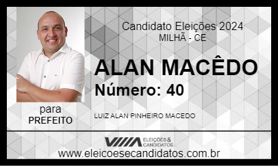 Candidato ALAN MACÊDO 2024 - MILHÃ - Eleições