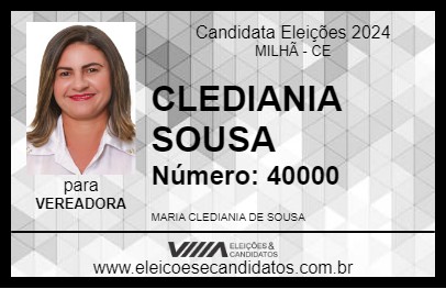 Candidato CLEDIANIA SOUSA 2024 - MILHÃ - Eleições