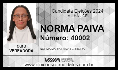 Candidato NORMA PAIVA 2024 - MILHÃ - Eleições