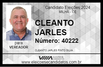 Candidato CLEANTO JARLES 2024 - MILHÃ - Eleições