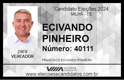 Candidato ECIVANDO PINHEIRO 2024 - MILHÃ - Eleições