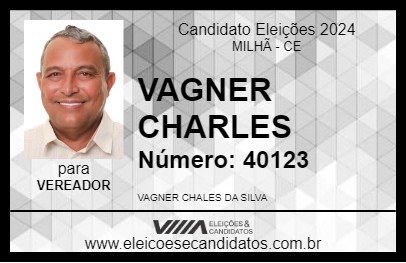 Candidato VAGNER CHARLES 2024 - MILHÃ - Eleições