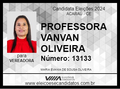 Candidato PROFESSORA VANVAN OLIVEIRA 2024 - ACARAÚ - Eleições