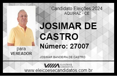 Candidato JOSIMAR DE CASTRO 2024 - AQUIRAZ - Eleições