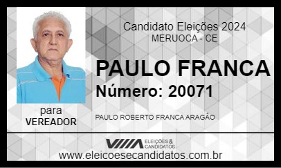 Candidato PAULO FRANCA 2024 - MERUOCA - Eleições