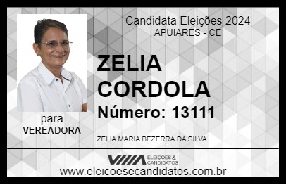 Candidato ZELIA CORDOLA 2024 - APUIARÉS - Eleições