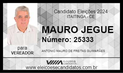 Candidato MAURO JEGUE 2024 - ITAITINGA - Eleições