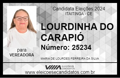 Candidato LOURDINHA DO CARAPIÓ 2024 - ITAITINGA - Eleições