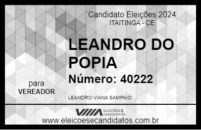 Candidato LEANDRO DO POPIA 2024 - ITAITINGA - Eleições