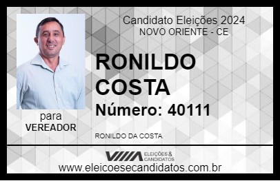 Candidato RONILDO COSTA 2024 - NOVO ORIENTE - Eleições