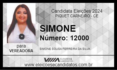 Candidato SIMONE 2024 - PIQUET CARNEIRO - Eleições