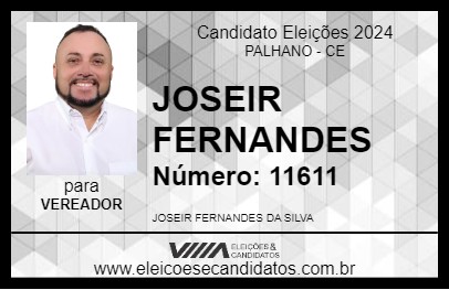 Candidato JOSEIR FERNANDES 2024 - PALHANO - Eleições