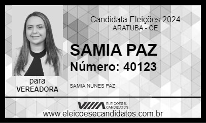 Candidato SAMIA PAZ 2024 - ARATUBA - Eleições