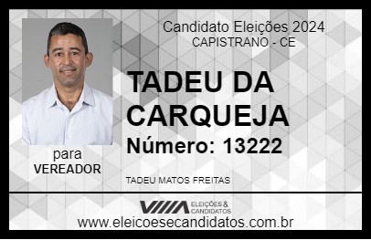 Candidato TADEU DA CARQUEJA 2024 - CAPISTRANO - Eleições