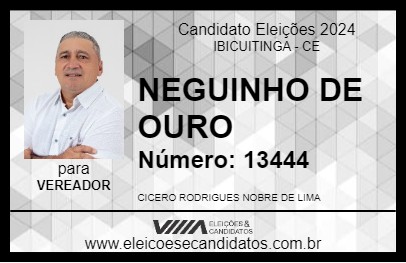 Candidato NEGUINHO DE OURO 2024 - IBICUITINGA - Eleições