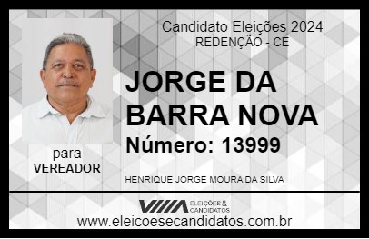 Candidato JORGE DA BARRA NOVA 2024 - REDENÇÃO - Eleições