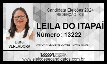 Candidato LEILA DO ITAPAÍ 2024 - REDENÇÃO - Eleições