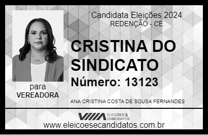 Candidato CRISTINA DO SINDICATO 2024 - REDENÇÃO - Eleições