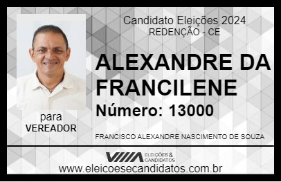 Candidato ALEXANDRE DA FRANCILENE 2024 - REDENÇÃO - Eleições